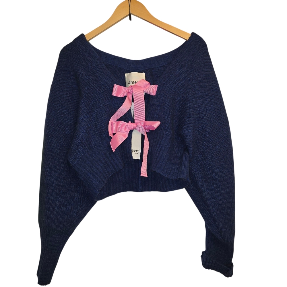 &merci The Lorraine Bow Front Wool Cardigan Navy